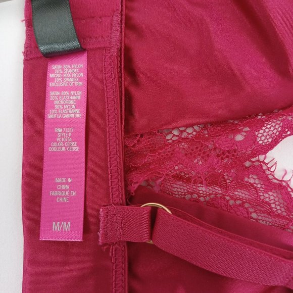 Vince Camuto Cerise (Deep Reddish Pink) Satin Lace-Trimmed Bralette (VC10754) - Picture 7 of 8